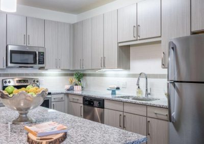 TFL Concrete Cabinets Finished Kitchen Marbled Counter Tops Close Up